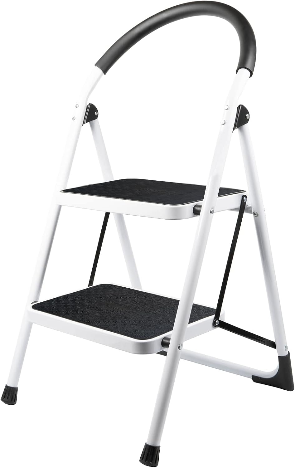 2 Step Folding Ladder with Arc-Shaped Handrail Metal Anti-Slip Base Wide Pedal Lightweight Ladder Pack of 2 U869