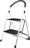 2 Step Folding Ladder with Arc-Shaped Handrail Metal Anti-Slip Base Wide Pedal Lightweight Ladder Pack of 2 U869