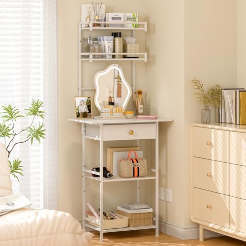 White Compact Vanity Desk with Fabric Drawers A63052