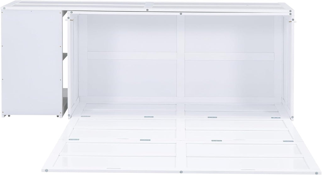 White Queen Size Murphy Bed with Storage Drawers P35869