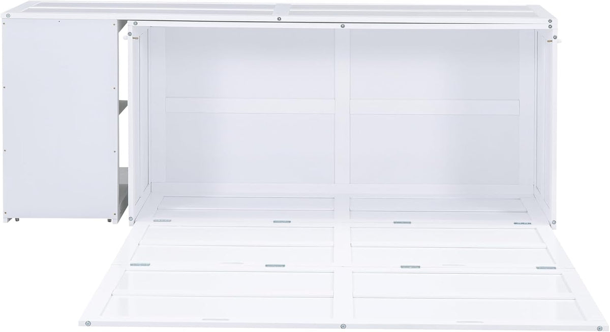 White Queen Size Murphy Bed with Storage Drawers P35869