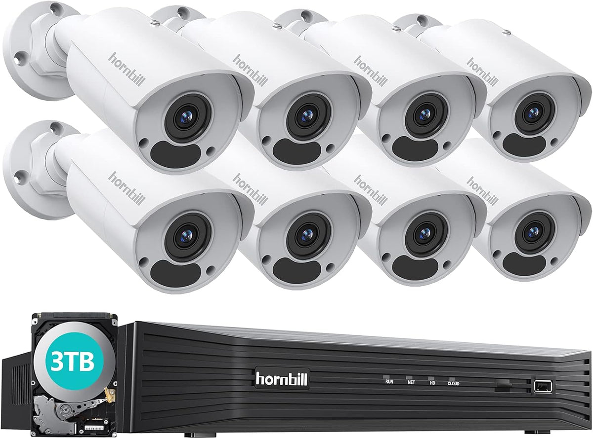4K PoE Security Camera System 8MP 16 Channel 8Pcs with 3TB Hard Drive A749136