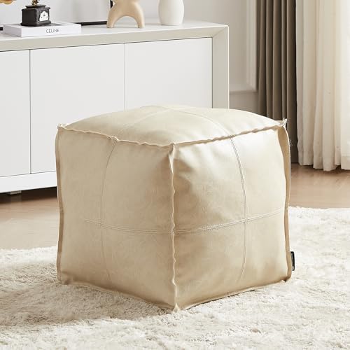 Orange Brown 17.7" Square Faux PU Leather Pouf Ottoman L575966