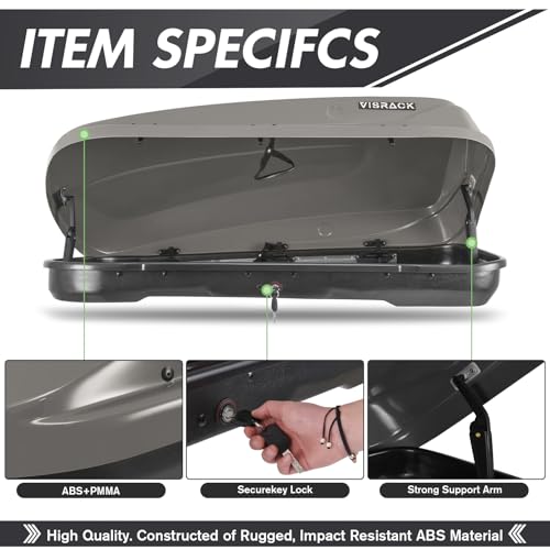 Gray 13 Cu.Ft Hard Shell Roof Cargo Box with Lock A5865