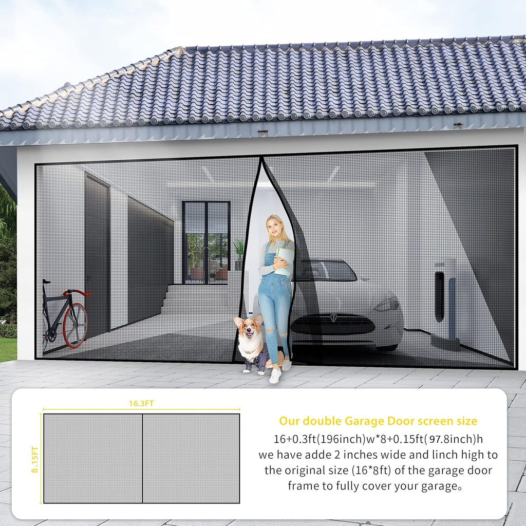 2 Car 16x7FT Heavy Duty Magnetic Garage Door Screen L48960