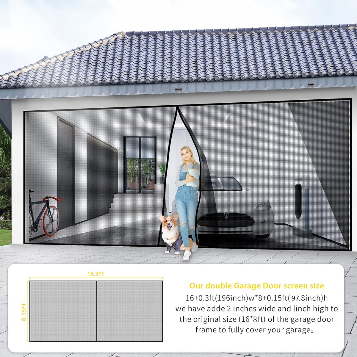 2 Car 16x7FT Heavy Duty Magnetic Garage Door Screen L48960