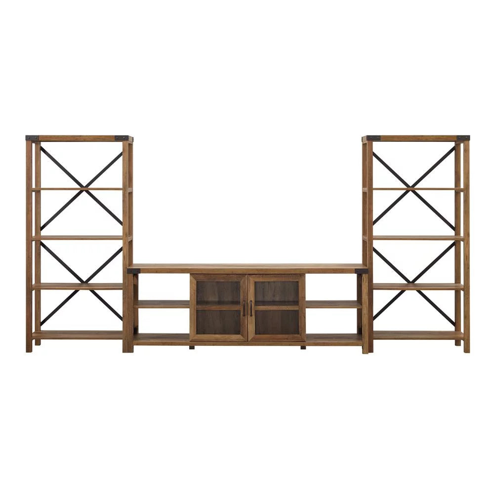 Rustic Oak 70" Glass Door TV Console Q280