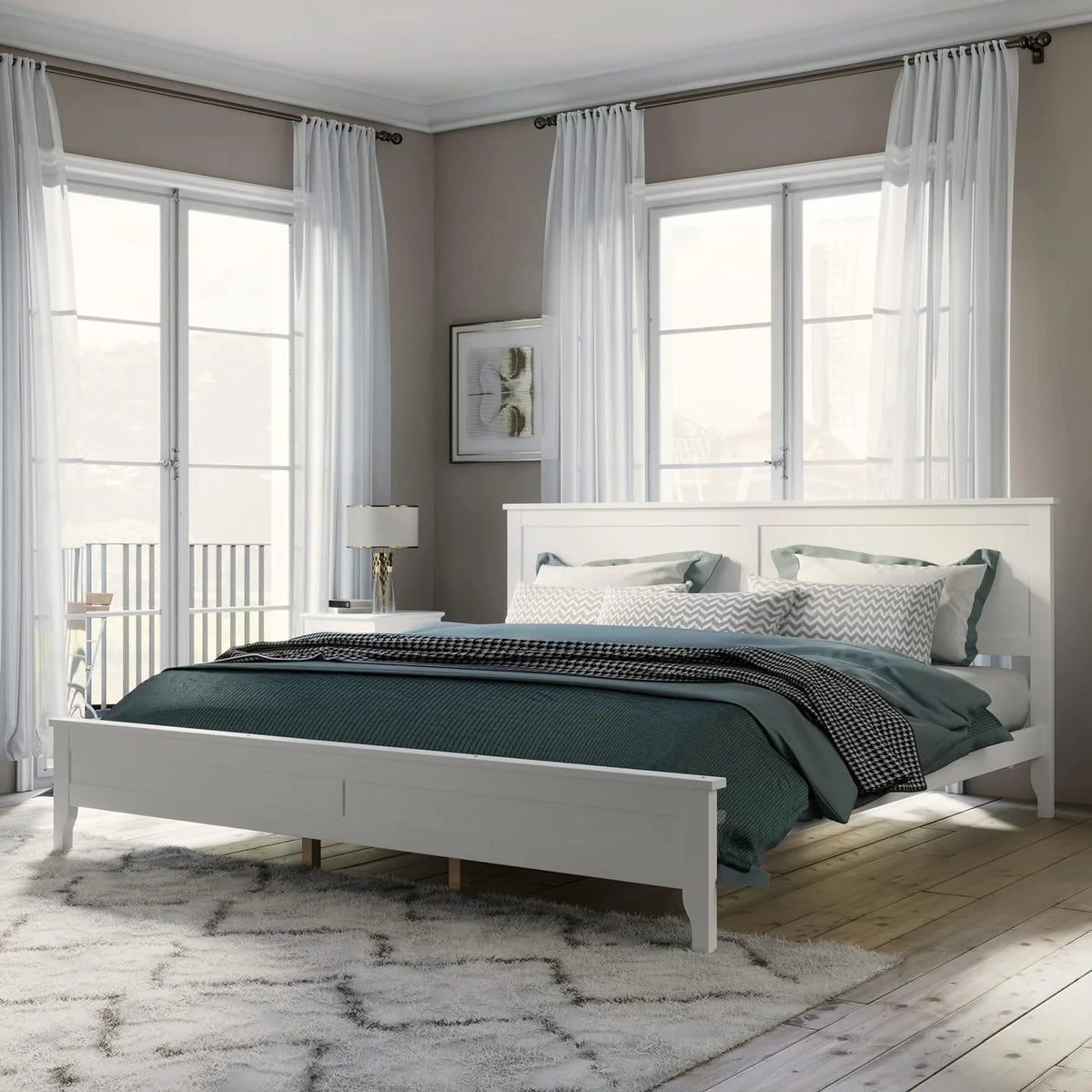 White King Size Solid Wood Platform Bed D678
