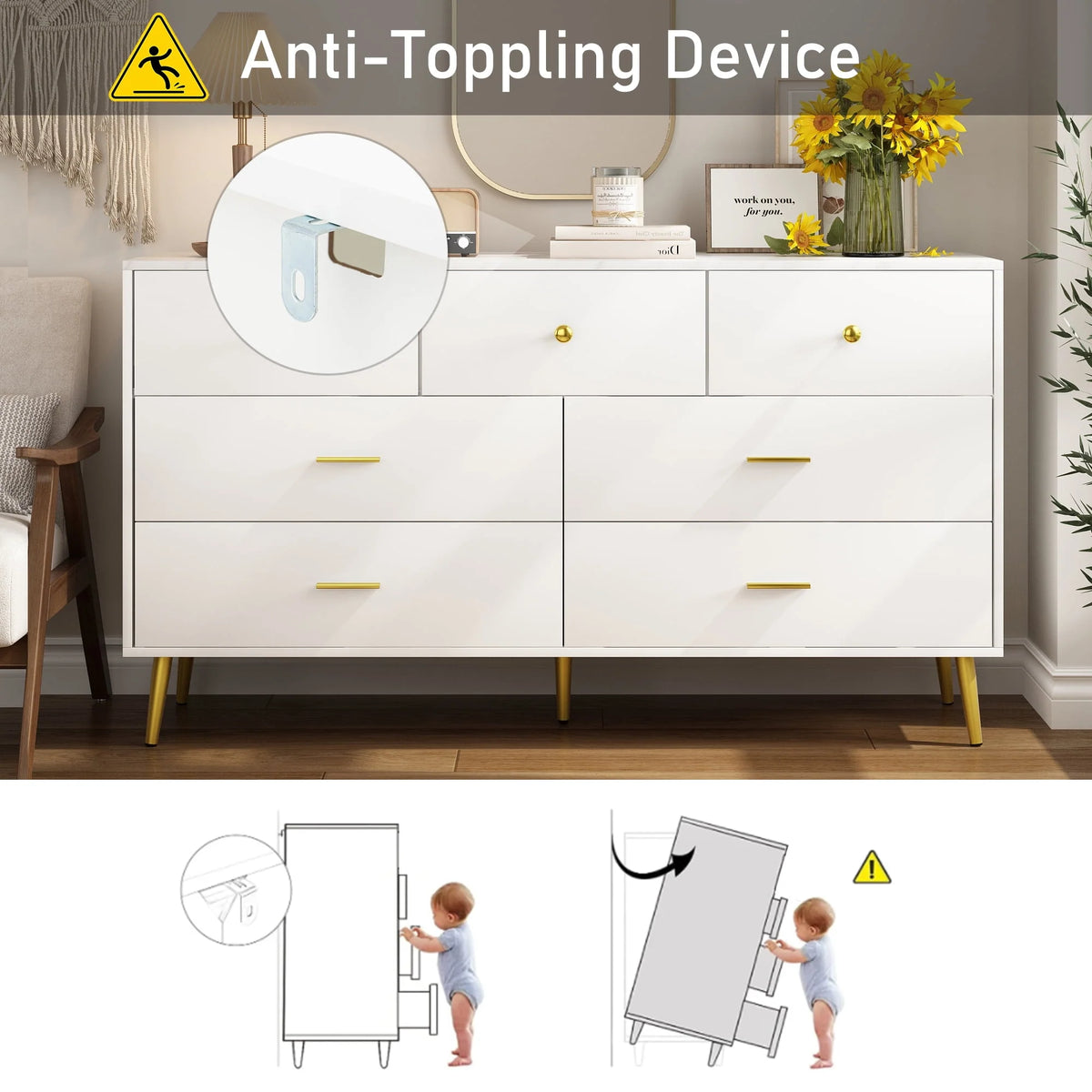 White 6 Drawer Dresser J71493