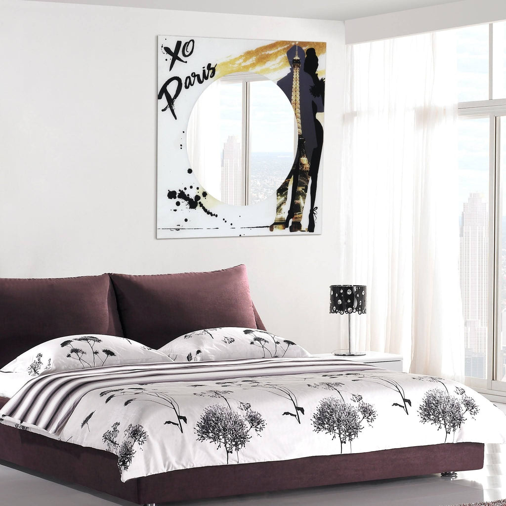 36 in. Square Reverse Printed Tempered Glass Art with 24 in. Round Beveled Mirror N356284