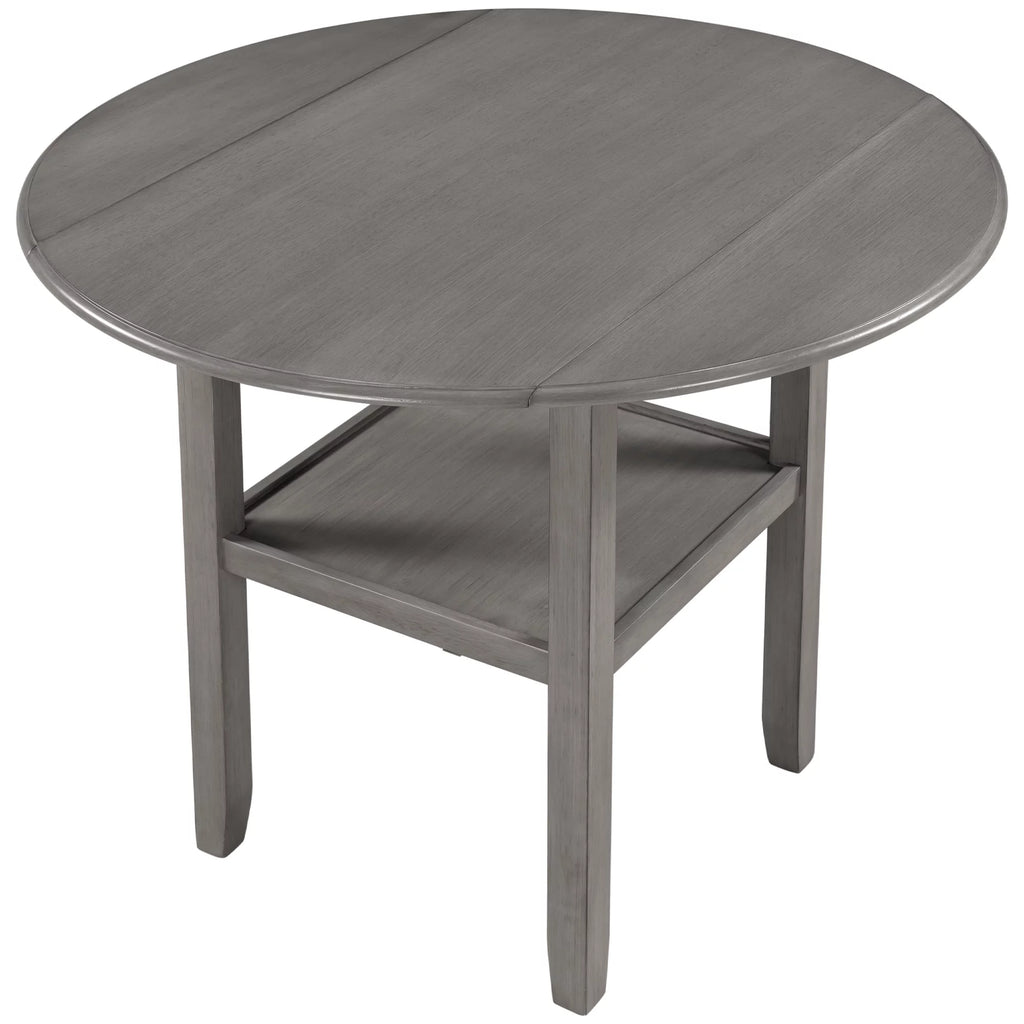 Round Drop Leaf Kitchen Dining Table with Shelf X67739