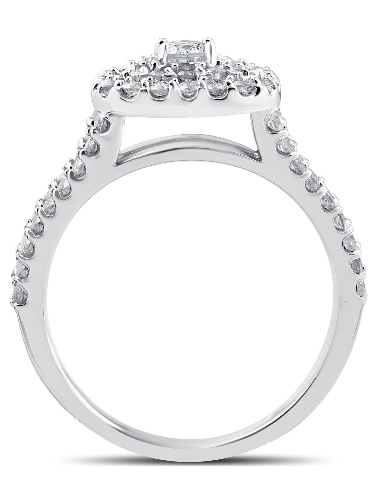 White Gold Cushion Halo Diamond Engagement Ring Set H4386