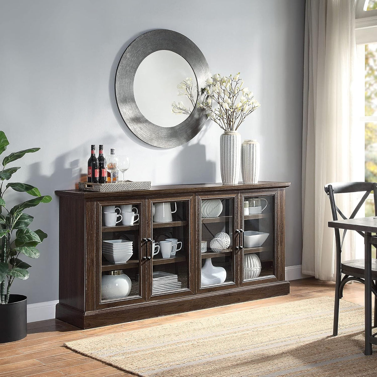 Stone Grey Wood Sideboard Buffet with Storage Cabinet H9239