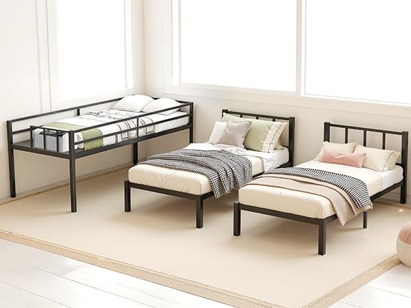 Black Metal Triple Bunk Bed with Guardrails and Ladder A244734
