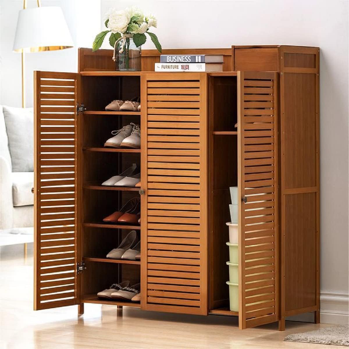 7 Tier Bamboo Shoe Cabinet with Doors T31962