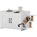 White Wooden Cat Litter Box Enclosure with Scratching Post T320360