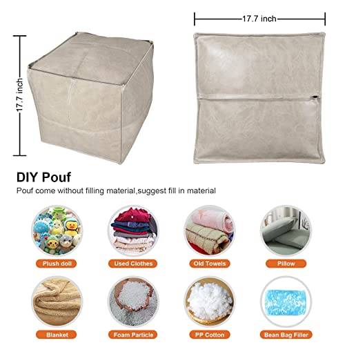 Orange Brown 17.7" Square Faux PU Leather Pouf Ottoman L575966