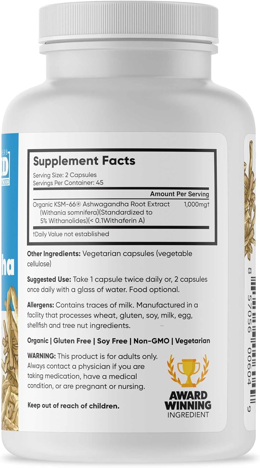 Organic Ashwagandha Root Extract, 1,000mg, 90 Capsules K872071