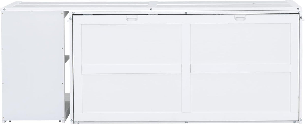 White Queen Size Murphy Bed with Storage Drawers P35869
