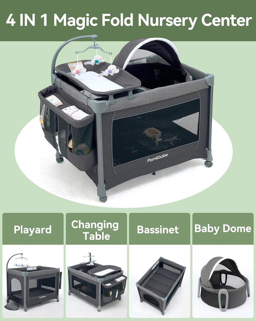 4 in 1 Portable Baby Playard with Changing Table and Detachable Bassinet B760