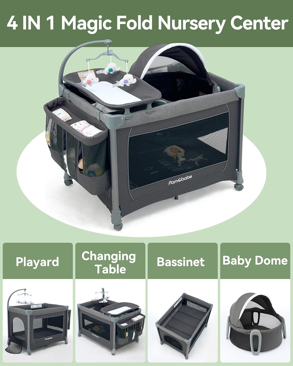 4 in 1 Portable Baby Playard with Changing Table and Detachable Bassinet B760