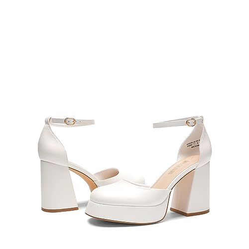 Chunky Platform High Heels Closed Toe Block Ankle Strap Pumps Shoes J76519