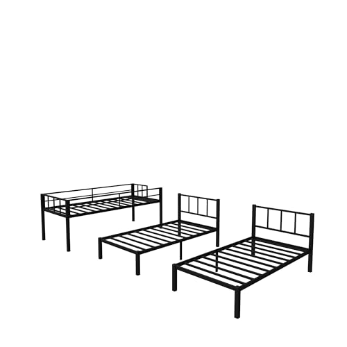 Black Metal Triple Bunk Bed with Guardrails and Ladder A244734