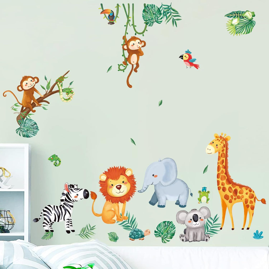 Jungle Animals Wall Decals Monkey Giraffe Elephant Wall Stickers Wall Decor B1079