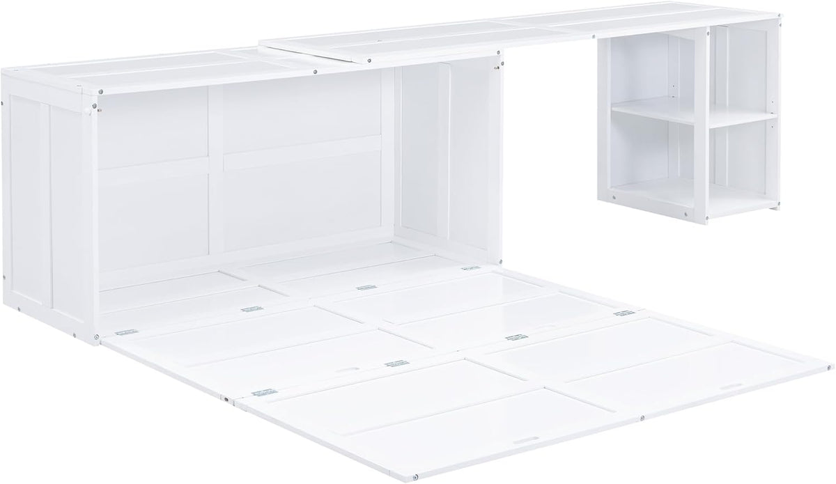 White Queen Size Murphy Bed with Storage Drawers P35869