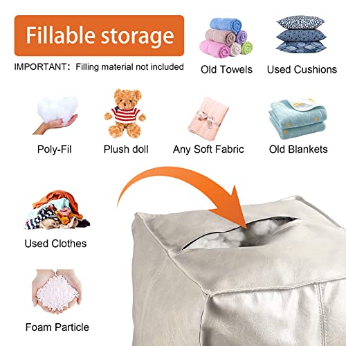 Orange Brown 17.7" Square Faux PU Leather Pouf Ottoman L575966