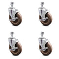 5 inch High Temp Glass Filled Nylon Threaded Stem Caster Set with Brake U4482
