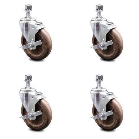 5 inch High Temp Glass Filled Nylon Threaded Stem Caster Set with Brake U4482