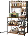 Rustic Brown and Black Floor Standing Bakers Rack with Power Outlet B69982
