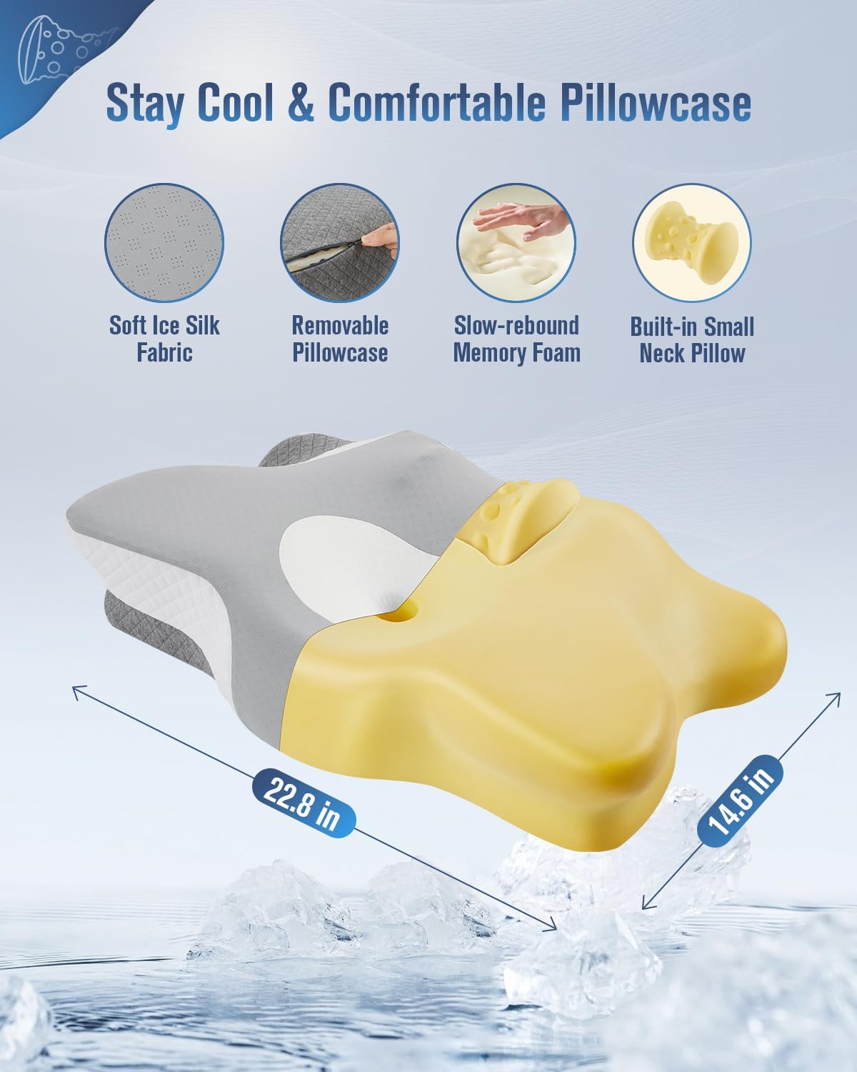 Ergonomic Memory Foam Cervical Neck Pillow with Cooling Pillowcase J462