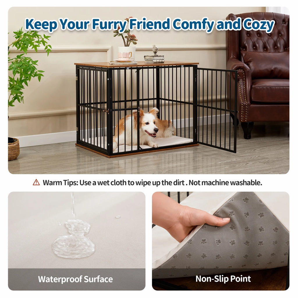 Medium Wooden Dog Crate Furniture with Washable Cushion Z841275