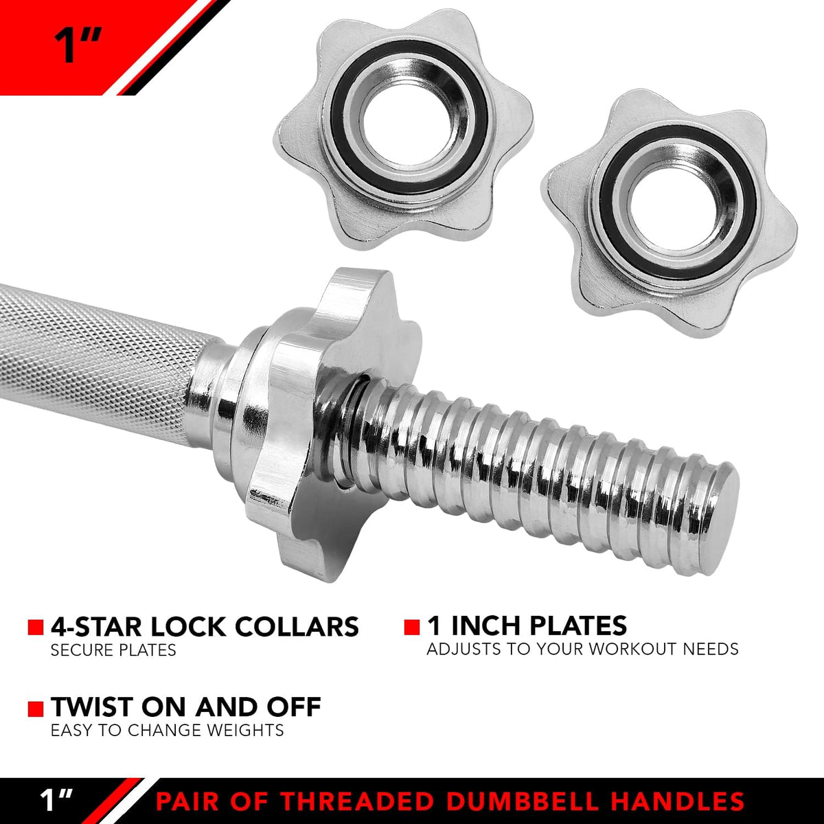 Set of 2 Threaded Dumbbell Handles with Star Collars E983009