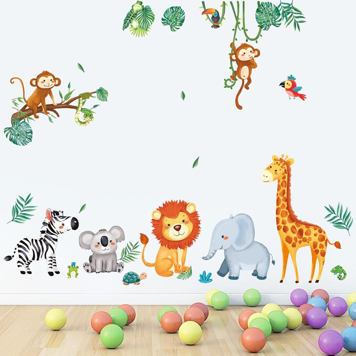 Jungle Animals Wall Decals Monkey Giraffe Elephant Wall Stickers Wall Decor B1079