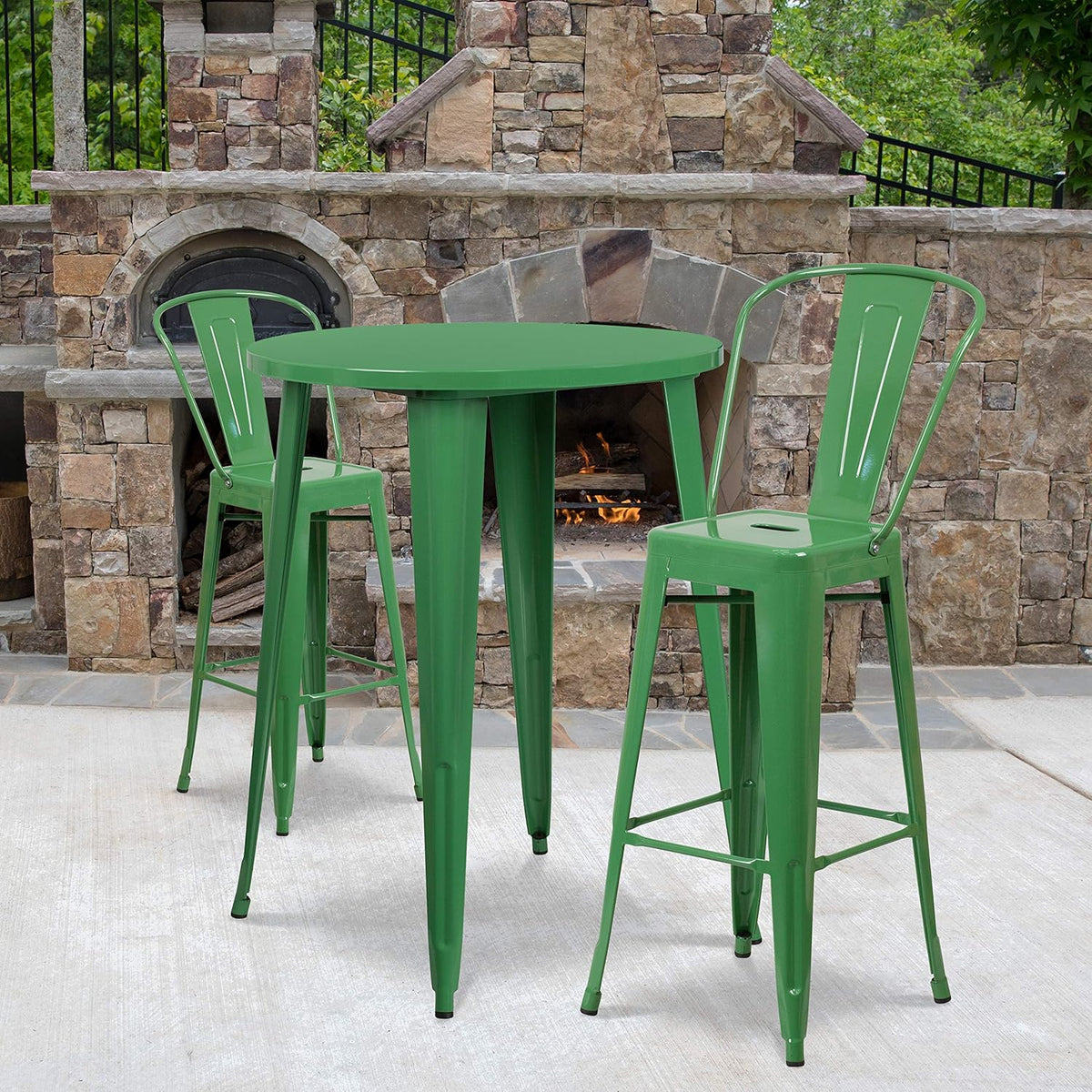 30 Round Silver Metal Indoor-Outdoor Bar Table Set with 2 Cafe Stools K974139