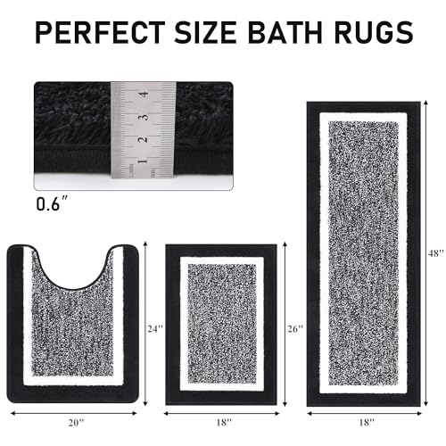 3 Piece Non Slip Plush Shaggy Bath Mat Set, Aqua Blue P6205