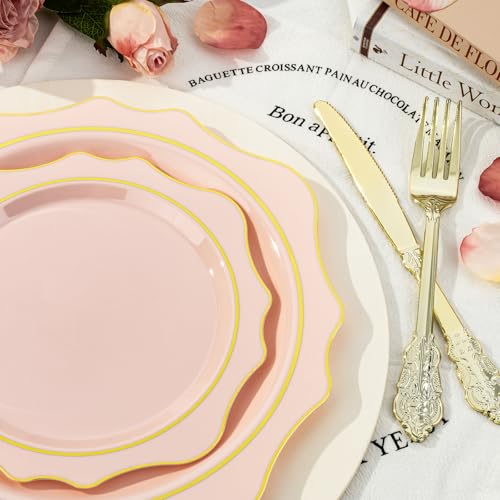 350 PCS Clear and Gold Plastic Plates, 50 Cups, 150 Silverwares, 50 Napkins H63891