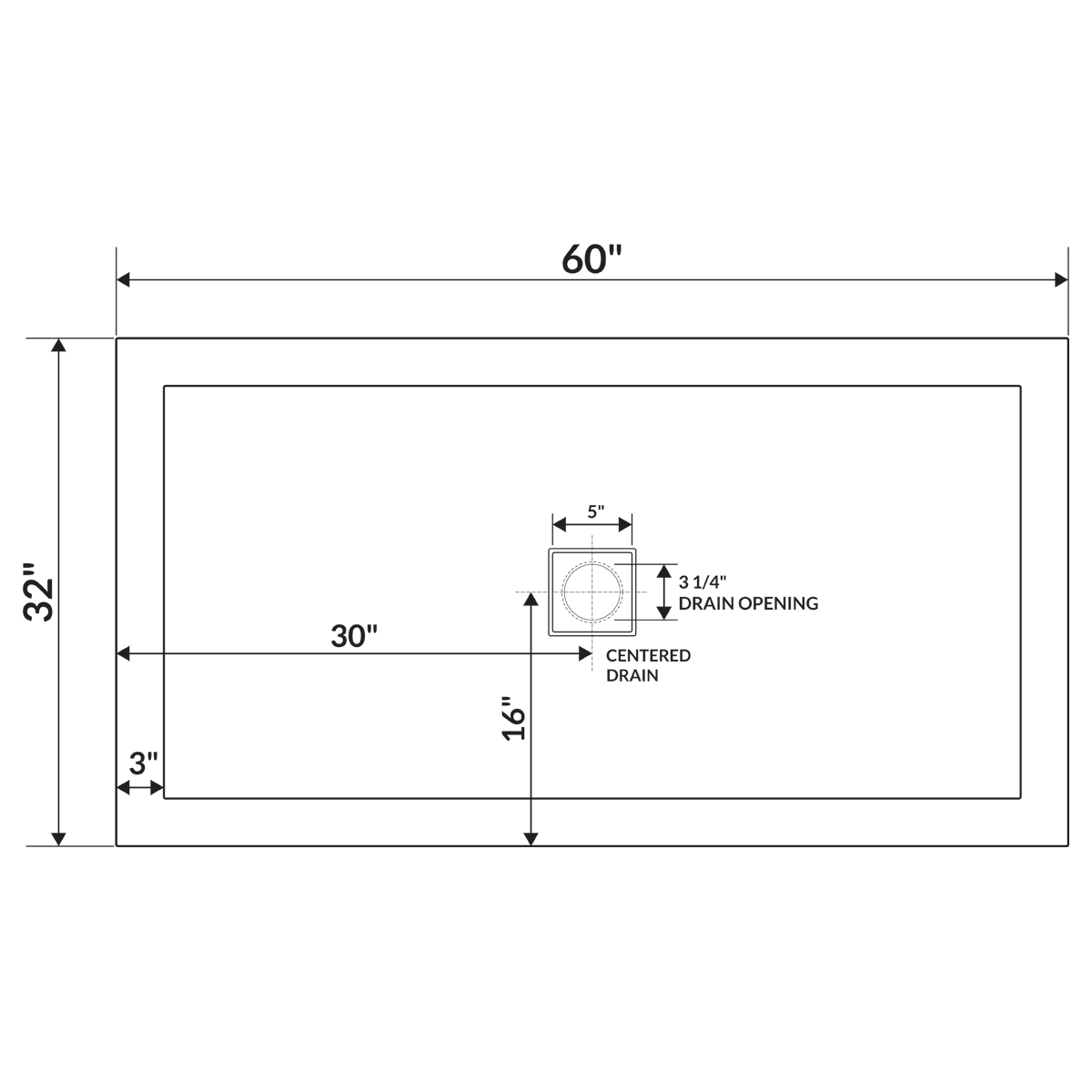 60 x 32 Single Threshold Shower Pan Base Q375341
