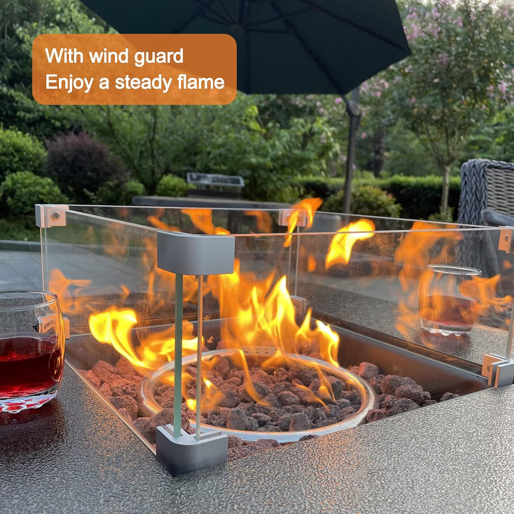 50000BTU Metal Propane Fire Pit Table with Glass Wind Guard and Lava Stone T300