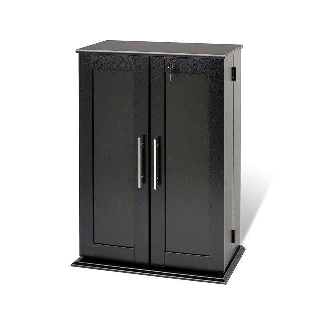 Black Locking Media Storage Cabinet with Shaker Doors A721089