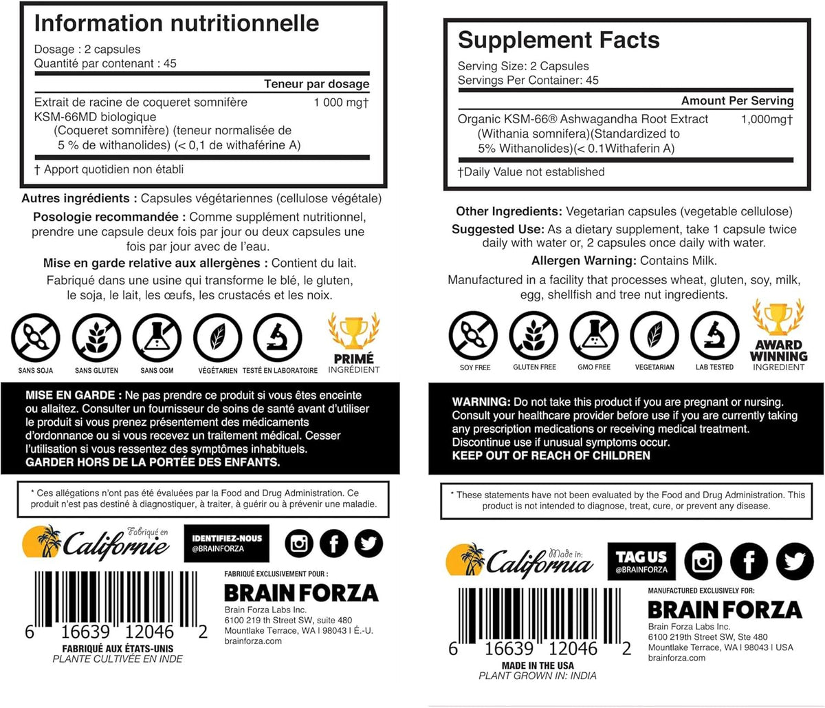 Organic Ashwagandha Root Extract, 1,000mg, 90 Capsules K872071