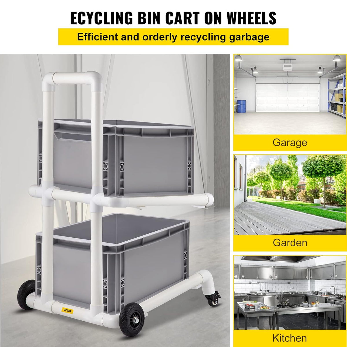White 4 Wheels PVC Plastic Recycling Cart P33942