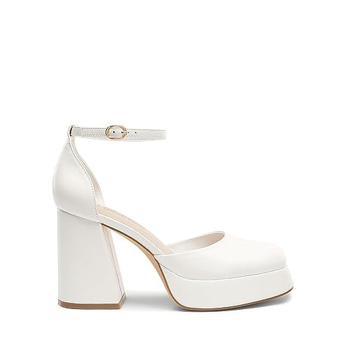 Chunky Platform High Heels Closed Toe Block Ankle Strap Pumps Shoes J76519