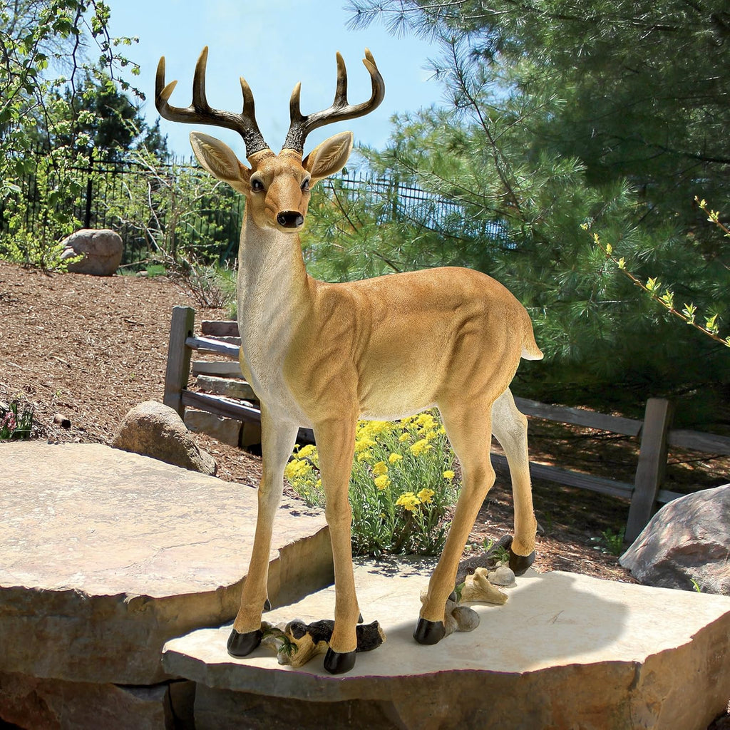 Woodland Buck Deer Garden Statue, 23 Inches Wide, 13 Inches Deep, 37 Inches High Q121
