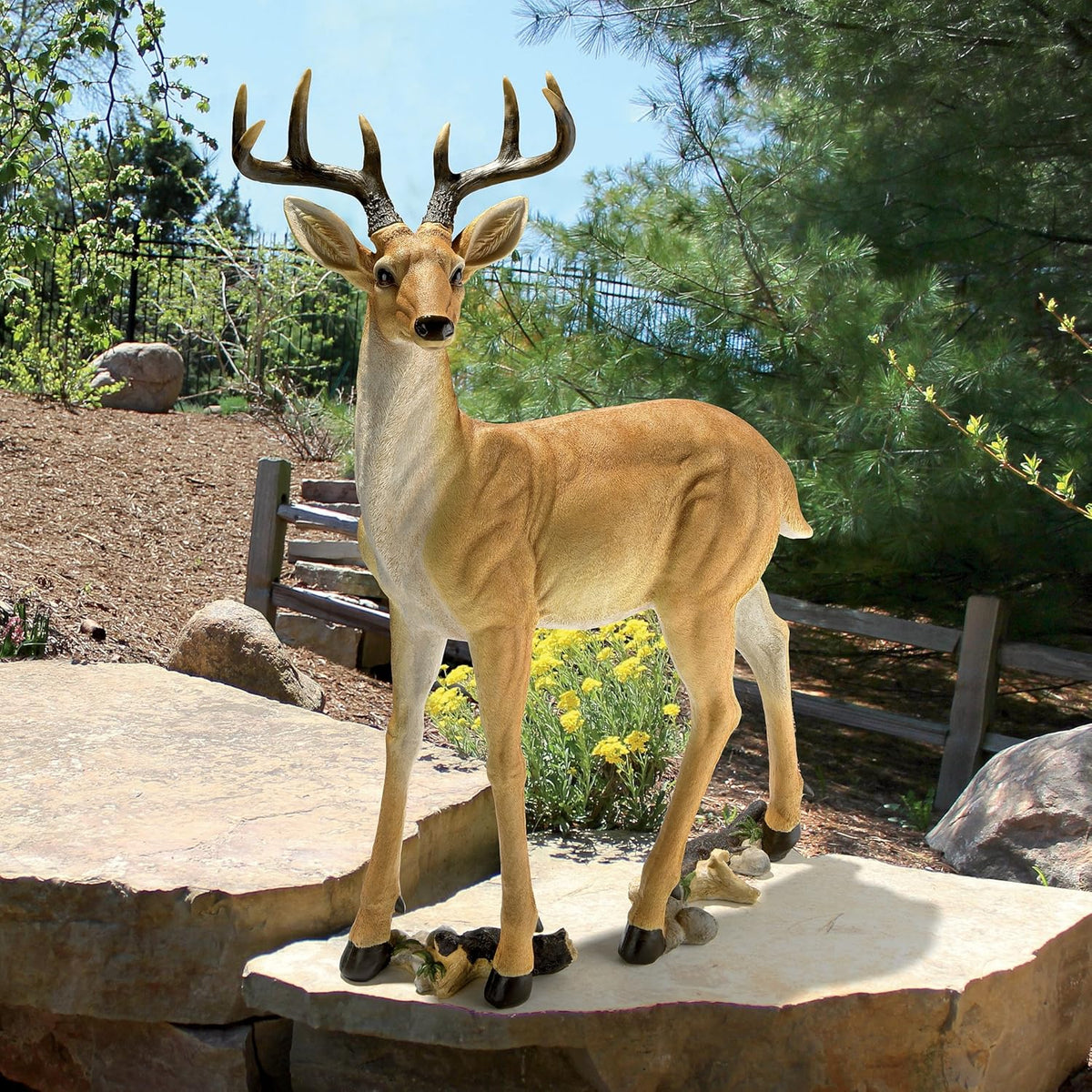 Woodland Buck Deer Garden Statue, 23 Inches Wide, 13 Inches Deep, 37 Inches High Q121