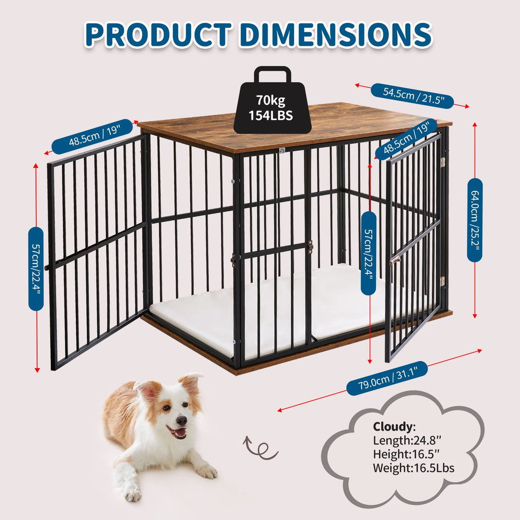 Medium Wooden Dog Crate Furniture with Washable Cushion Z841275