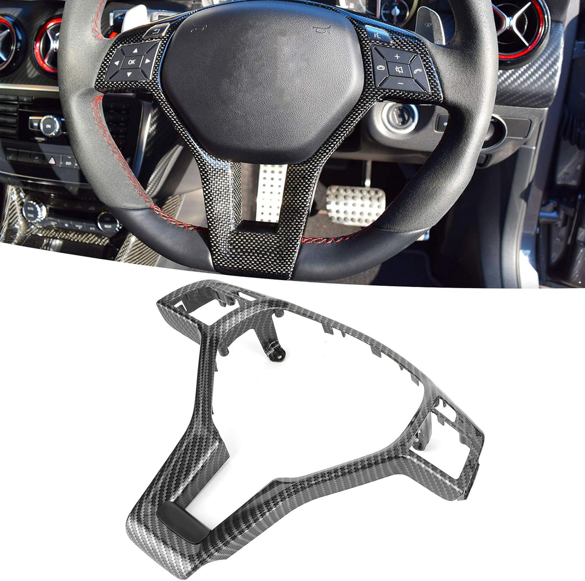 Carbon Fiber Steering Wheel Cover Trim Sticker Kit Car Interior Decoration W727541